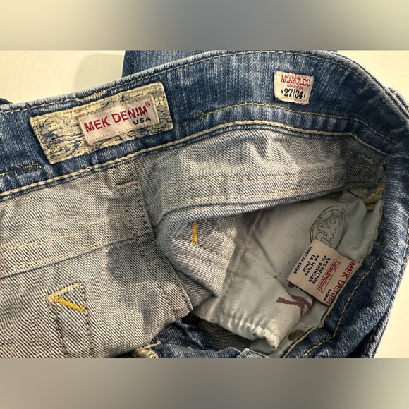 MEK Denim Acapulco Straight Jeans Medium Distressed Wash Slim Skinny Low Rise - Picture 9 of 12